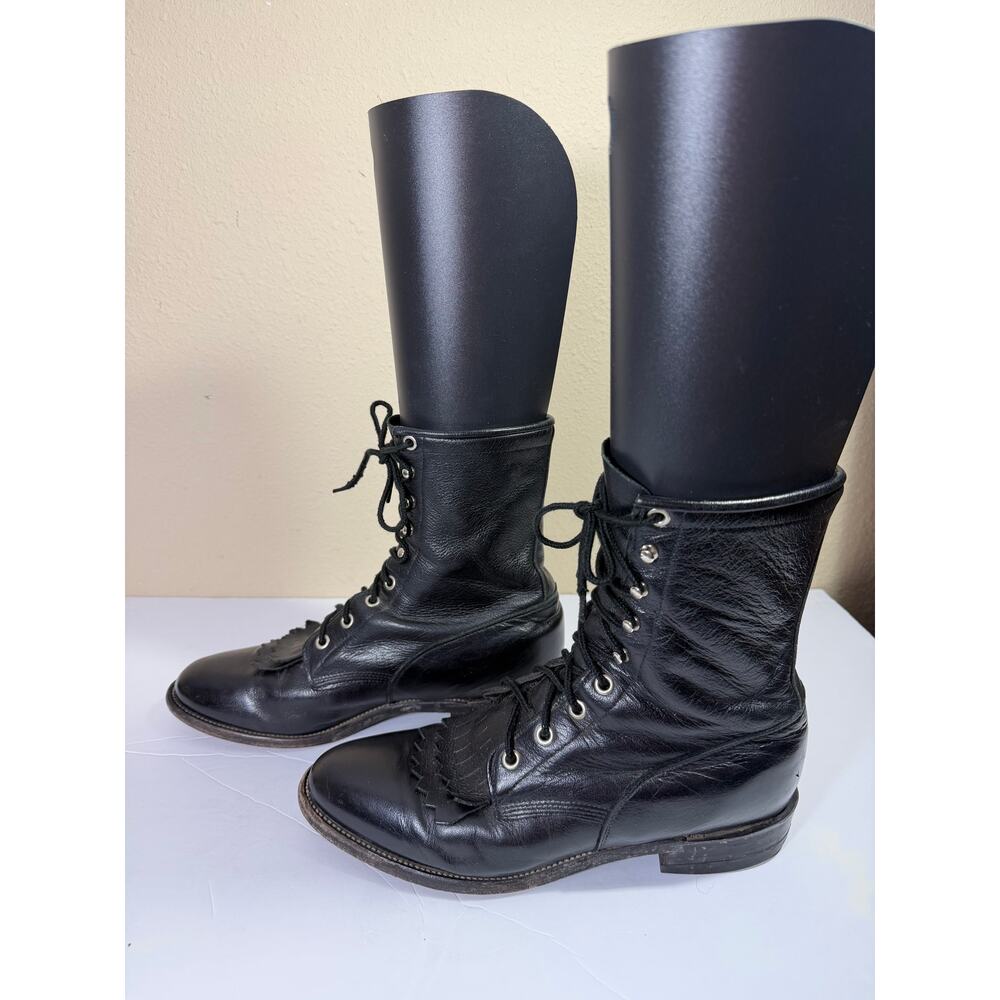 Justin 436 Men’s Lace-Up Black Leather Western Boots - Size 8.5 D - Picture 2 of 7